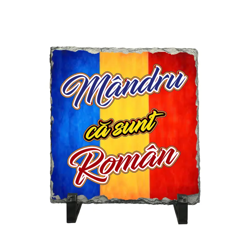 Mandru ca sunt roman, piatra ardezie personalizata, cu mesaj model, pa060